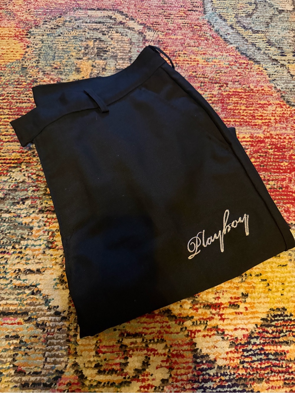 PLAYBOY Black Pants with Script Logo and Zipper Legs